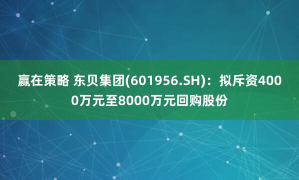赢在策略 东贝集团(601956.SH)：拟斥资4000万元至8000万元回购股份